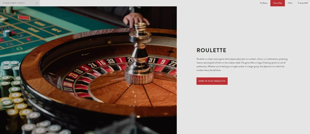 Official Napoleons How to Play page listing roulette, blackjack, Three Card Poker, poker, Punto Banco, slots and Mahjong