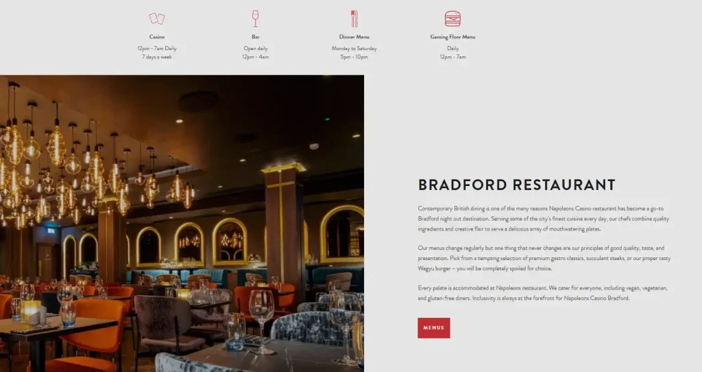 Official Napoleons Casino Bradford venue page
