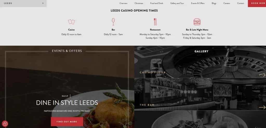 Official Napoleons Casino Leeds venue page