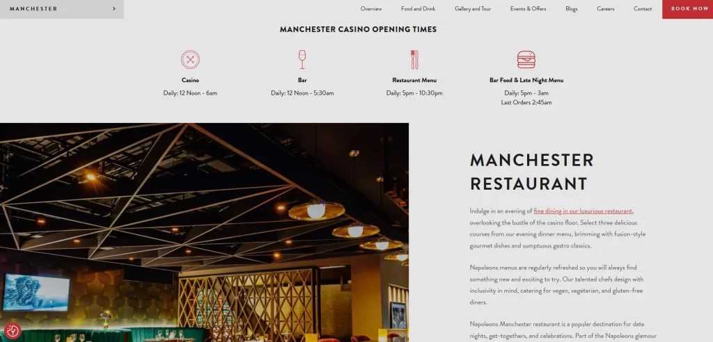 Official Napoleons Casino Manchester venue page