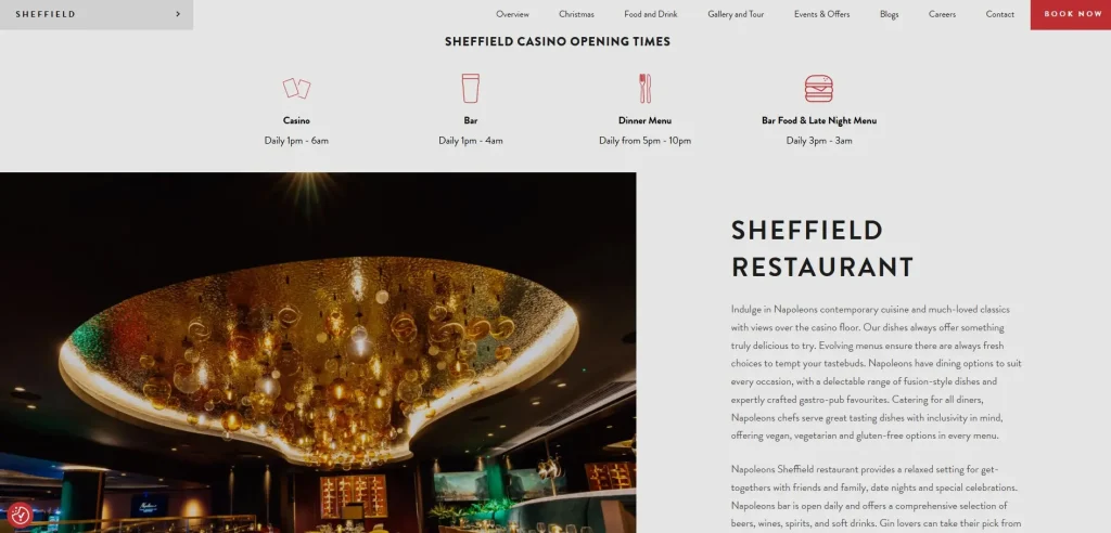 Official Napoleons Casino Sheffield venue page